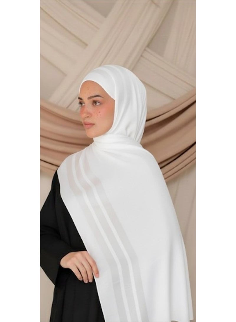 A stylish, lightweight, soft white chiffon headscarf, suitable for modest wear.