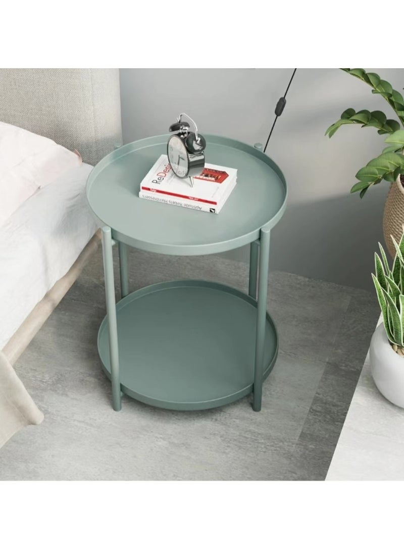 Generic Universal Round table bedside table, sofa table furniture, green 42x42x52cm  - Image 1