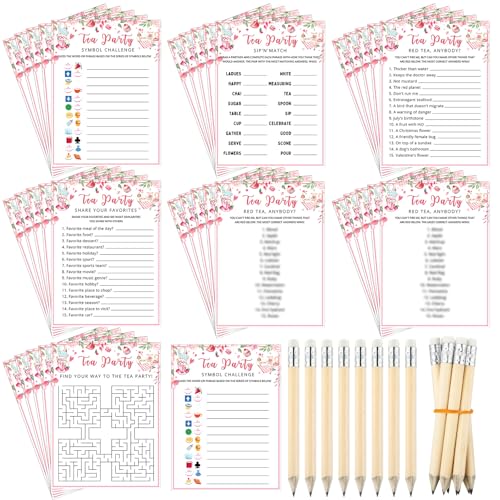 Fullhawl 202 Pcs Tea Party Games 40 Players Floral Tea Party Cards Garden Tea Party Games for School Party Birthday Bridal Shower Garden Tea Party Family Activities Party Group Activity - Image 1
