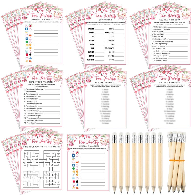 Fullhawl 202 Pcs Tea Party Games 40 Players Floral Tea Party Cards Garden Tea Party Games for School Party Birthday Bridal Shower Garden Tea Party Family Activities Party Group Activity - Image 3