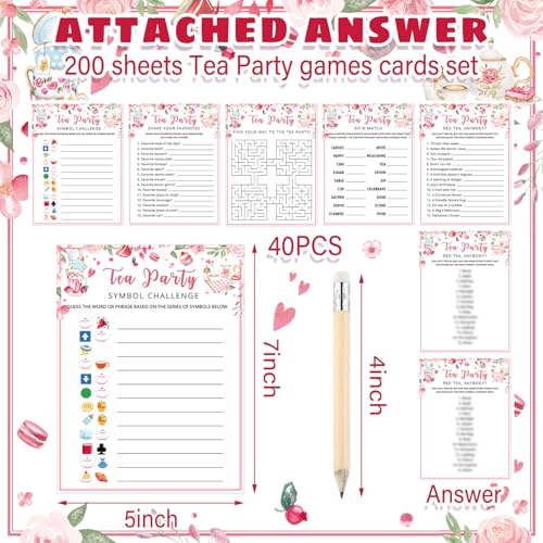 Fullhawl 202 Pcs Tea Party Games 40 Players Floral Tea Party Cards Garden Tea Party Games for School Party Birthday Bridal Shower Garden Tea Party Family Activities Party Group Activity - Image 5