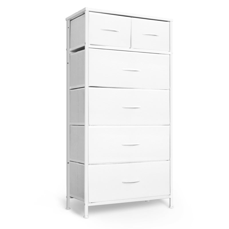 Mifuro Tall Dresser for Bedroom, Vertical Storage Organizer Tower with 6 Drawers, Chest of Drawers with Fabric Bins, Steel Frame, Wood Top for Bedroom, Closet, Entryway- White - Image 1