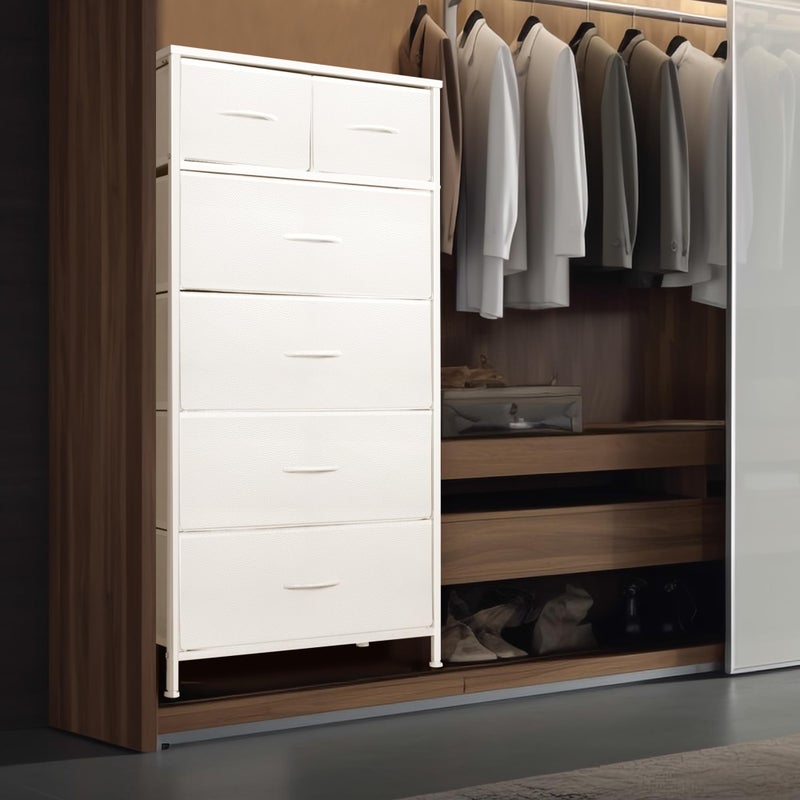 Mifuro Tall Dresser for Bedroom, Vertical Storage Organizer Tower with 6 Drawers, Chest of Drawers with Fabric Bins, Steel Frame, Wood Top for Bedroom, Closet, Entryway- White - Image 3