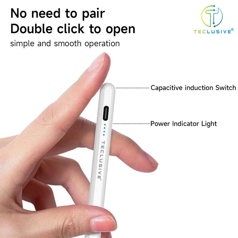 T TECLUSIVE Smart Stylus Pen Compatible for Android Tablet Galaxy Realme One Plus/iPhone 16 15 14 13 Smartphone | Pointed Tip Stylus | NO Palm Rejection Remove Tempered Glass for Working - Image 2