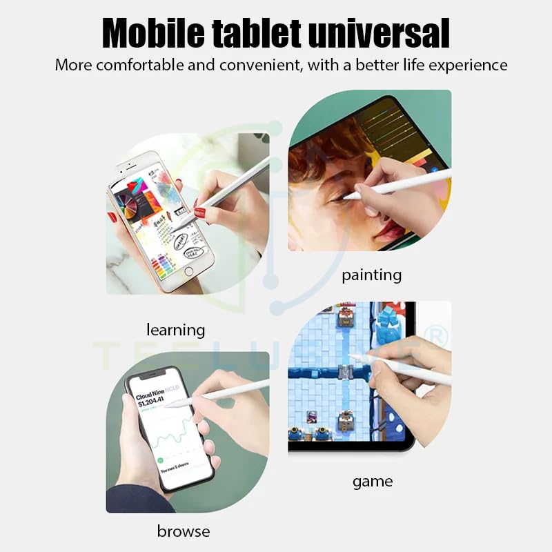T TECLUSIVE Smart Stylus Pen Compatible for Android Tablet Galaxy Realme One Plus/iPhone 16 15 14 13 Smartphone | Pointed Tip Stylus | NO Palm Rejection Remove Tempered Glass for Working - Image 5