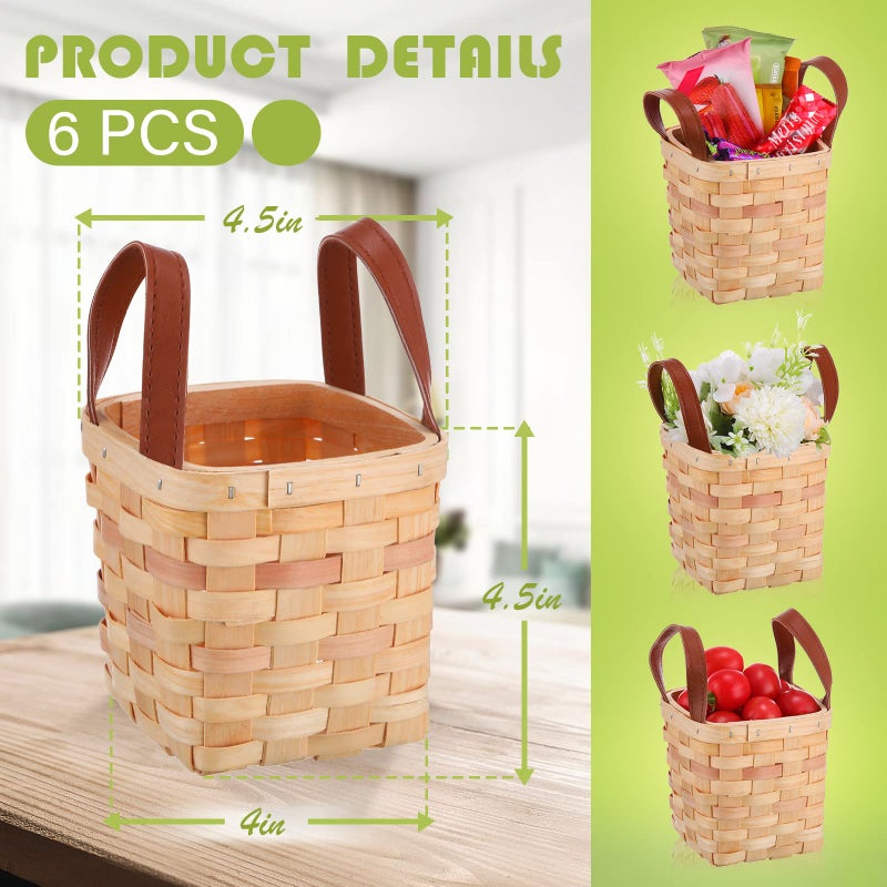 Rtteri 6 Pcs 4.5x4.5x4 in Small Wicker Easter Baskets with Handles Wood Woven Easter Empty Wicker Baskets for Gifts Small Square Storage Organizing Bags Pantry Party Container(Yellow) - Image 2
