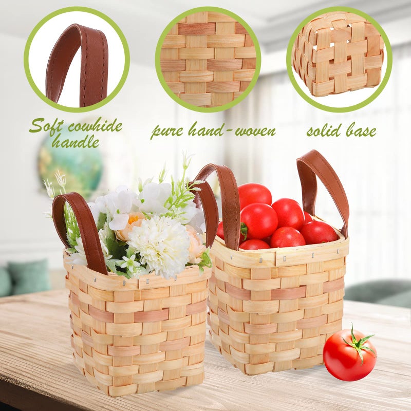 Rtteri 6 Pcs 4.5x4.5x4 in Small Wicker Easter Baskets with Handles Wood Woven Easter Empty Wicker Baskets for Gifts Small Square Storage Organizing Bags Pantry Party Container(Yellow) - Image 3