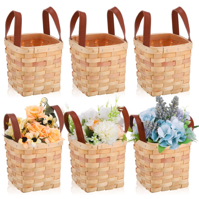 Rtteri 6 Pcs 4.5x4.5x4 in Small Wicker Easter Baskets with Handles Wood Woven Easter Empty Wicker Baskets for Gifts Small Square Storage Organizing Bags Pantry Party Container(Yellow) - Image 1