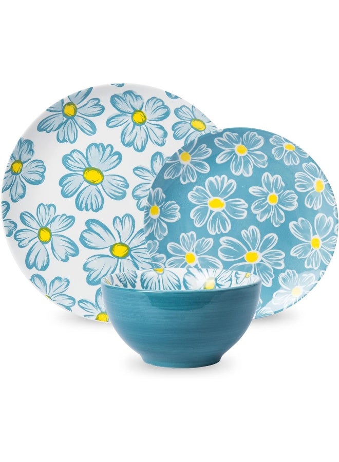 Sagoskat طقم أدوات المائدة 12 قطعة من السيراميك - طقم أطباق لخدمة 4 أشخاص - طقم أطباق وأوعية من الحجر الخزفي 12 قطعة للمطبخ - Image 1