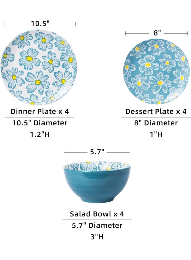 Sagoskat طقم أدوات المائدة 12 قطعة من السيراميك - طقم أطباق لخدمة 4 أشخاص - طقم أطباق وأوعية من الحجر الخزفي 12 قطعة للمطبخ - Image 2