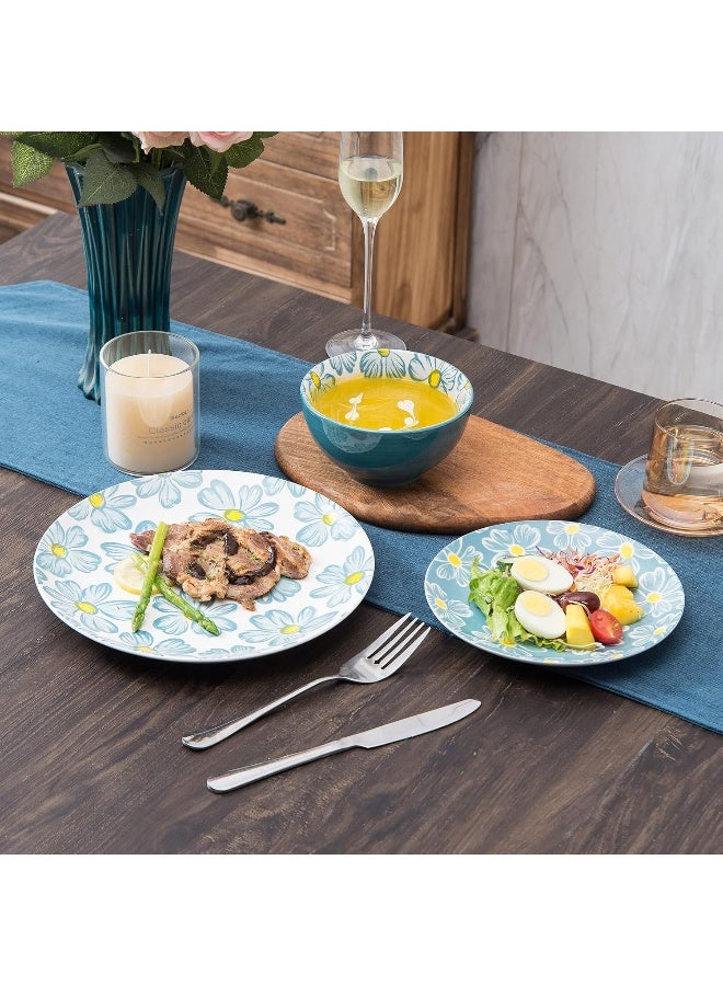 Sagoskat طقم أدوات المائدة 12 قطعة من السيراميك - طقم أطباق لخدمة 4 أشخاص - طقم أطباق وأوعية من الحجر الخزفي 12 قطعة للمطبخ - Image 4