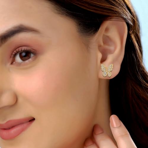 VAMA FASHIONS 18K Gold Plated Anti Tarnish AD Stone Butterfly Design Piercing Stud Earrings Lightweight Ear Studs for Women & Girls (Gold plated butterfly ear stud) - Image 2