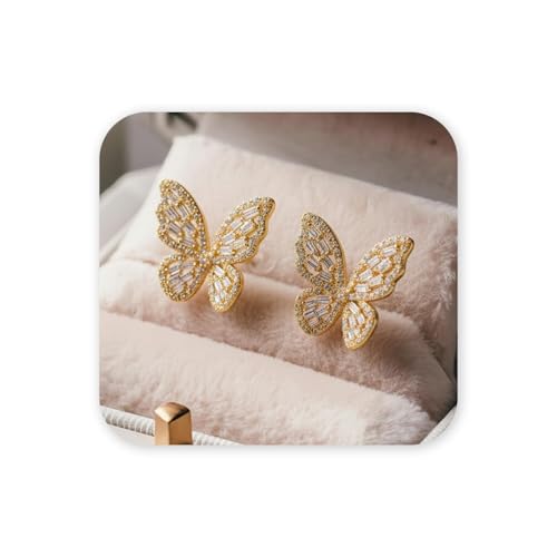 VAMA FASHIONS 18K Gold Plated Anti Tarnish AD Stone Butterfly Design Piercing Stud Earrings Lightweight Ear Studs for Women & Girls (Gold plated butterfly ear stud) - Image 1