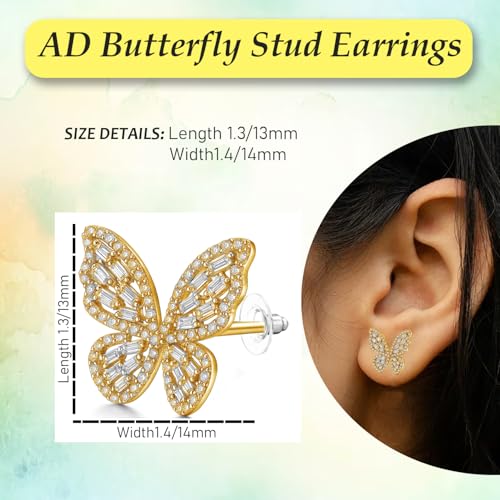 VAMA FASHIONS 18K Gold Plated Anti Tarnish AD Stone Butterfly Design Piercing Stud Earrings Lightweight Ear Studs for Women & Girls (Gold plated butterfly ear stud) - Image 3