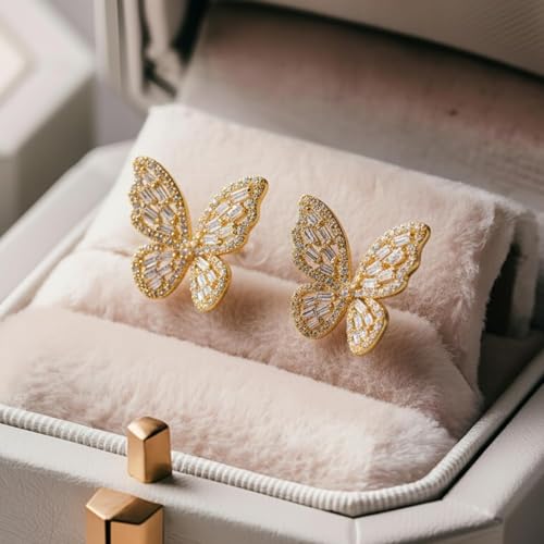 VAMA FASHIONS 18K Gold Plated Anti Tarnish AD Stone Butterfly Design Piercing Stud Earrings Lightweight Ear Studs for Women & Girls (Gold plated butterfly ear stud) - Image 5