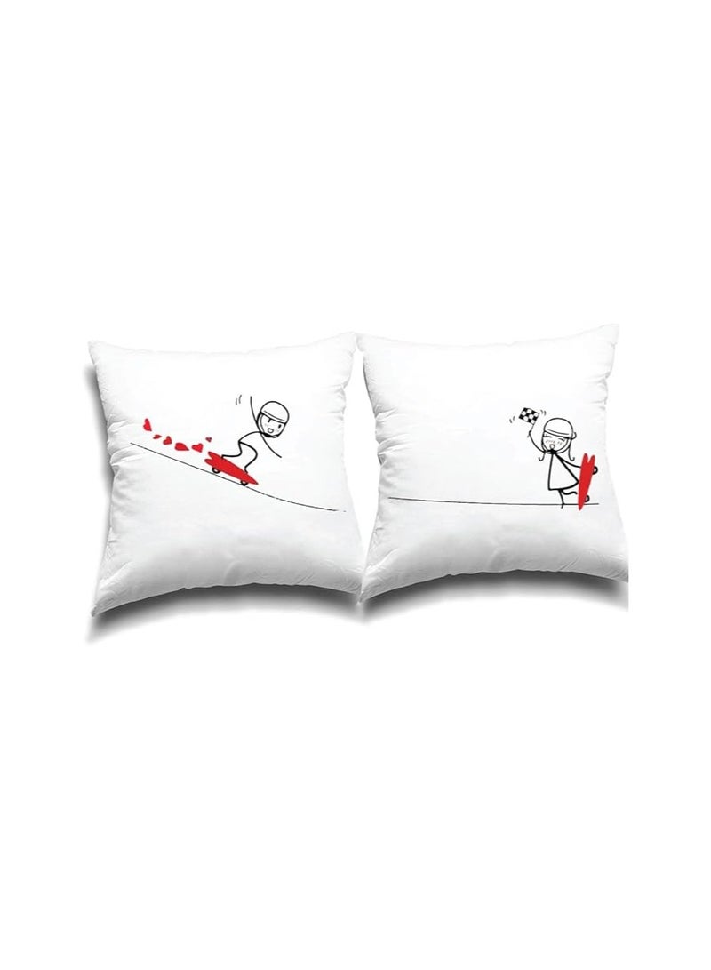 برينت شوب فور مي حزمة من 2 غطاء وسادة للأزواج - مثالية كهدية للأزواج - تصميم على شكل قلب - وسادة رومانسية ومزخرفة للأزواج - ديكور للأريكة  - Image 1