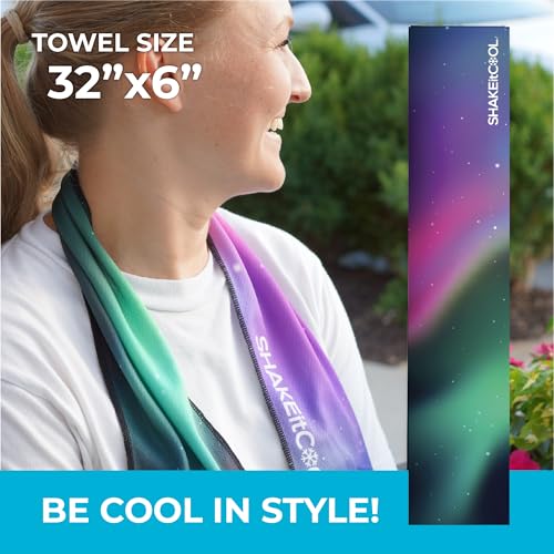 SHAKEitCOOL Original Cooling Towel – Be Cool in Style - Heat Relief, Soft, Lightweight, Sun Protection, Easy Clean - Perfect for Biking, Running, Yoga, Gym, Gardening - Aurora - Image 2