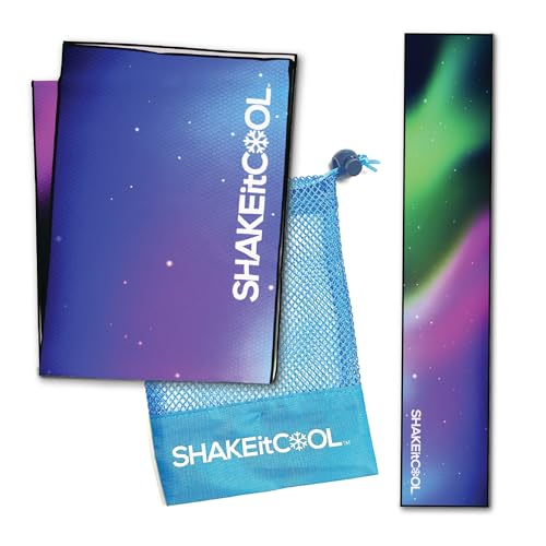 SHAKEitCOOL Original Cooling Towel – Be Cool in Style - Heat Relief, Soft, Lightweight, Sun Protection, Easy Clean - Perfect for Biking, Running, Yoga, Gym, Gardening - Aurora - Image 1