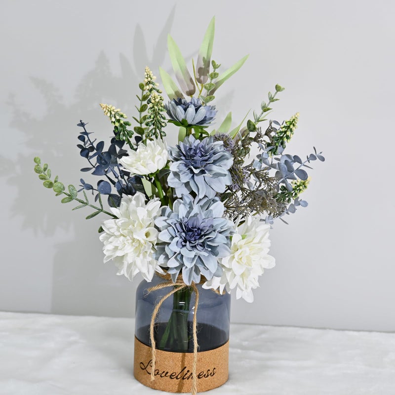 LADADA Fake Flowers in Vase,Silk Dahlias in Vases,Flower Arrangements for Table,Used for Home Office, Bathroom, Kitchen Decoration Et - Image 1