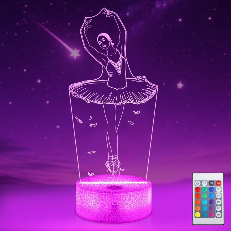 FULLOSUN Ballet Dancing Gifts 3D Illusion Lamp Night Light with Remote Control 16 Colors Changing Gifts for Mom and Girls Birthday Gift Wedding Grandmother Graduation Gifts