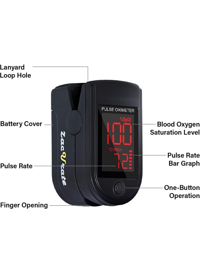 Zacurate Pro Series 500DL Fingertip Pulse Oximeter Blood Oxygen Saturation Monitor with Silicone Cover, Batteries and Lanyard - Royal Black - Image 2
