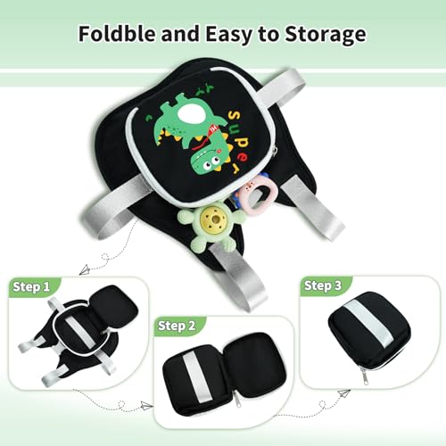 bearcouple Toddler Harness Backpack Leash with Wrist Link | Cute Dinosaur Anti-Lost Walking Strap for Kids | Foldable & Adjustable Child Safety Belt for Boys & Girls(Black) - Image 3