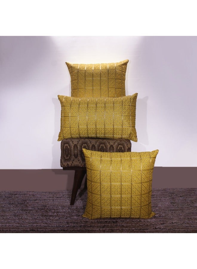 BYFT Orchard Cushion Cover 16 x 16 inch (Golden Checks Design - Yellow) 40 x 40 cm Luxury Decorative Cushion Cover for Sofa, Bed & Living Room- Set of 2 without inserts - Image 1