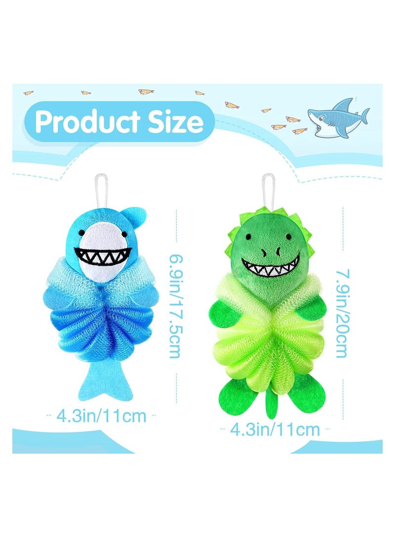 SYOSI Animal Bath Loofahs Kids Body Cartoon Shower Cute Sponges Pouf Scrubbers Mesh Loofah for Children Baby Washing Exfoliating 2 Pcs - Image 4