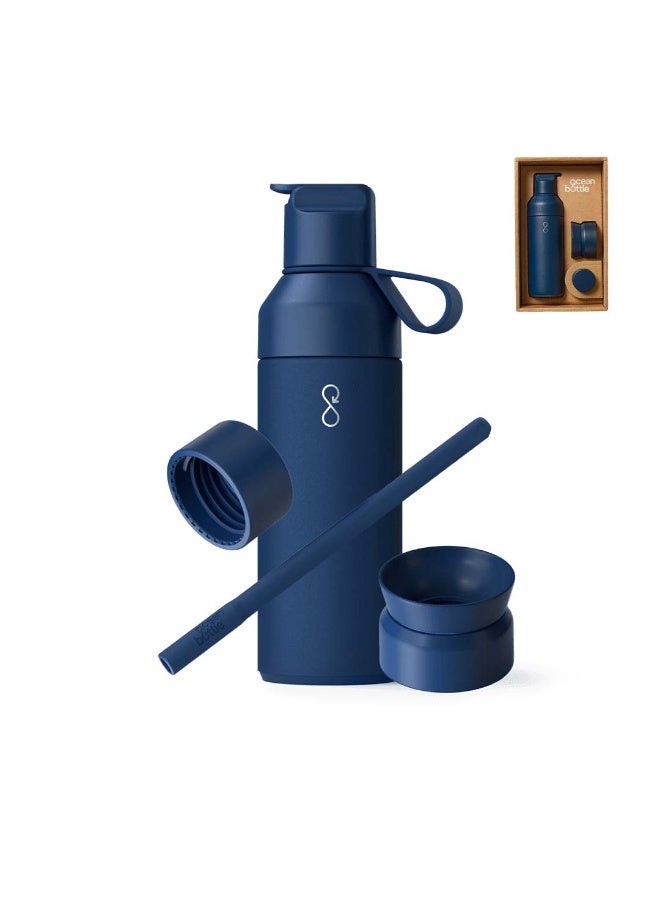 Ocean Bottle Reusable Insulated Water Bottle 3-in-1 Set – 500ml with Interchangeable Lids, Dishwasher Safe, Eco-Friendly Stainless Steel, Leak-Proof Everyday Hydration & Hot/Cold Drinking - Ocean Blue - Image 1