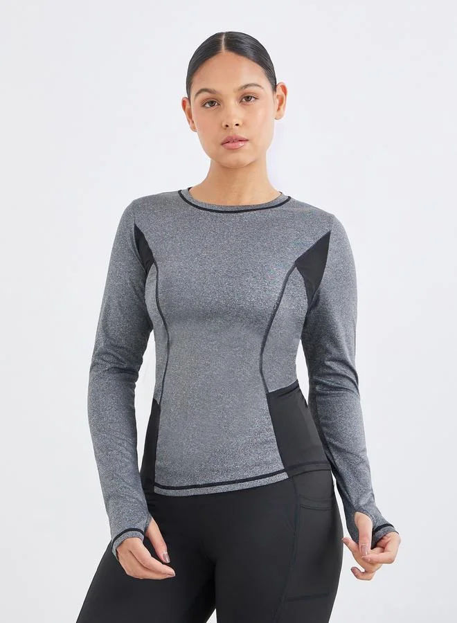 Styli Styli Color Block Contrast Stitch Thumbhole Detail Top