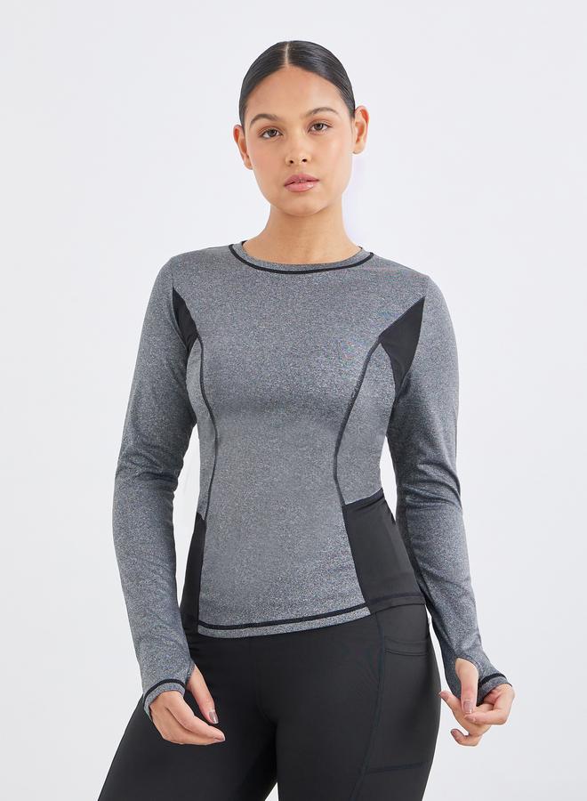 Styli Active Color Block Contrast Stitch Thumbhole Detail Top - Image 1