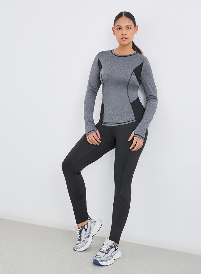 Styli Active Color Block Contrast Stitch Thumbhole Detail Top - Image 2