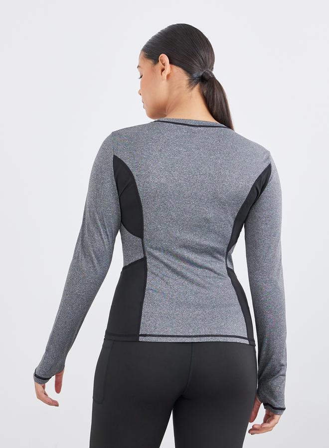 Styli Active Color Block Contrast Stitch Thumbhole Detail Top - Image 4