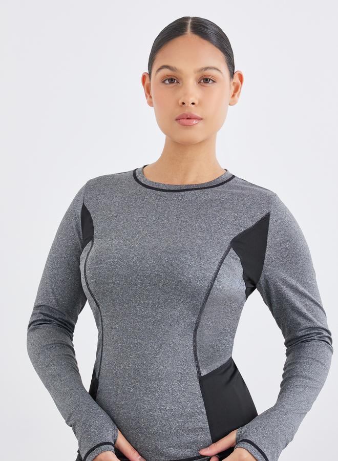 Styli Active Color Block Contrast Stitch Thumbhole Detail Top - Image 3