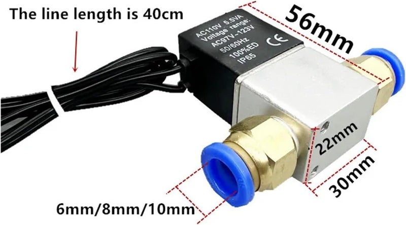 صمام كهرومغناطيسي هوائي مغلق عادةً بوصلتين مزود بموصل سريع، 12V 24V 110V 1/4 بوصة، للاستخدام مع أنظمة CNC (220V، 6 مم) - Image 3