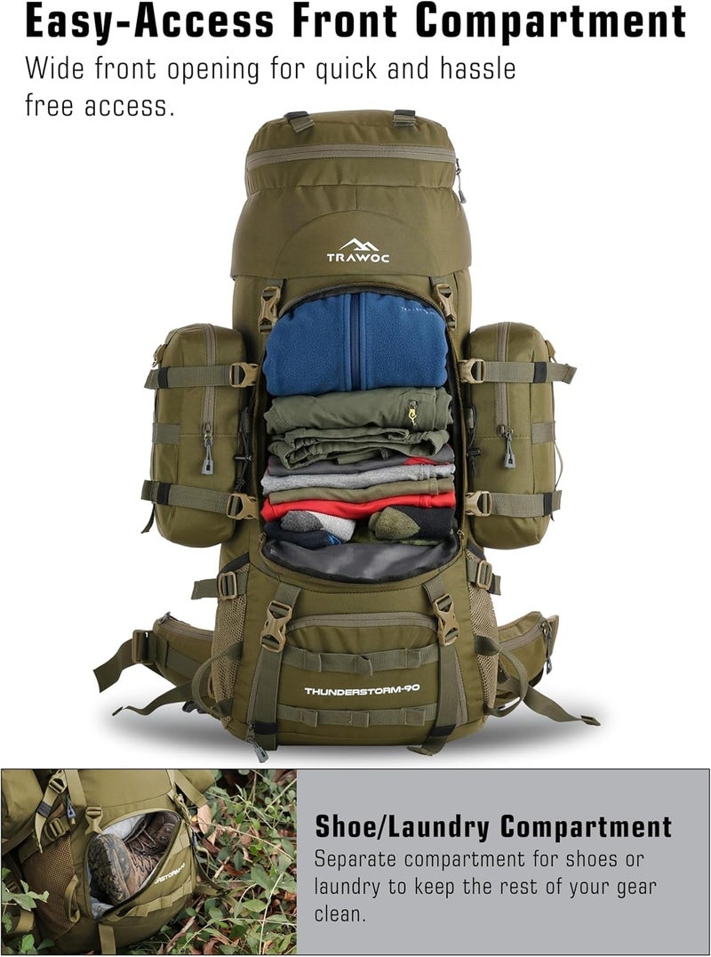 Trawoc THUNDERSTORM 90L Internal Frame Rucksack with metal rod for Men & Women Travel Backpack with Detachable Daypack/Camping Hiking Trekking Bag - Image 3