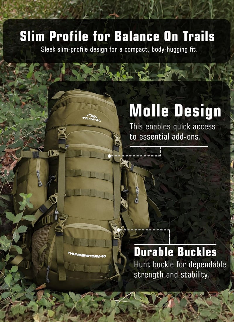 Trawoc THUNDERSTORM 90L Internal Frame Rucksack with metal rod for Men & Women Travel Backpack with Detachable Daypack/Camping Hiking Trekking Bag - Image 4