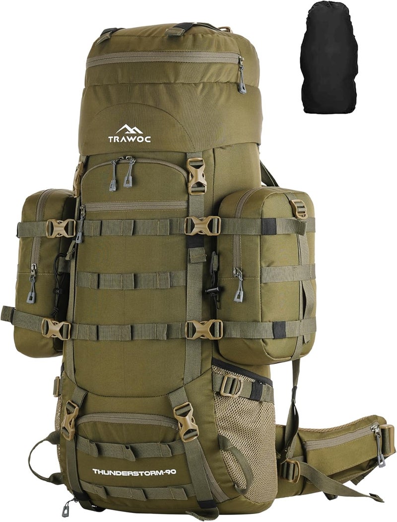 Trawoc THUNDERSTORM 90L Internal Frame Rucksack with metal rod for Men & Women Travel Backpack with Detachable Daypack/Camping Hiking Trekking Bag - Image 1