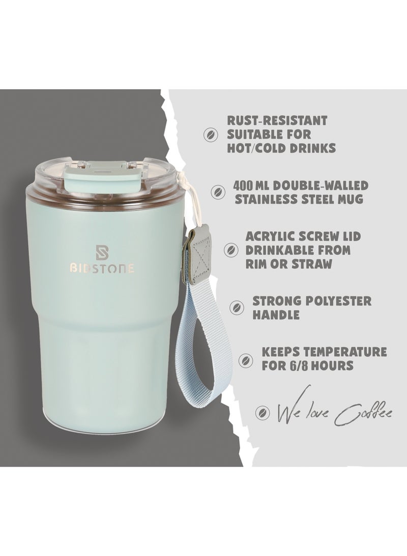 بيدستون كوب قهوة من الفولاذ المقاوم للصدأ مزدوج الجدار – سعة 400 مل، معزول حراريًا، كوب سفر، فنجان قهوة، زجاجة ماء، قارورة صغيرة - Image 2