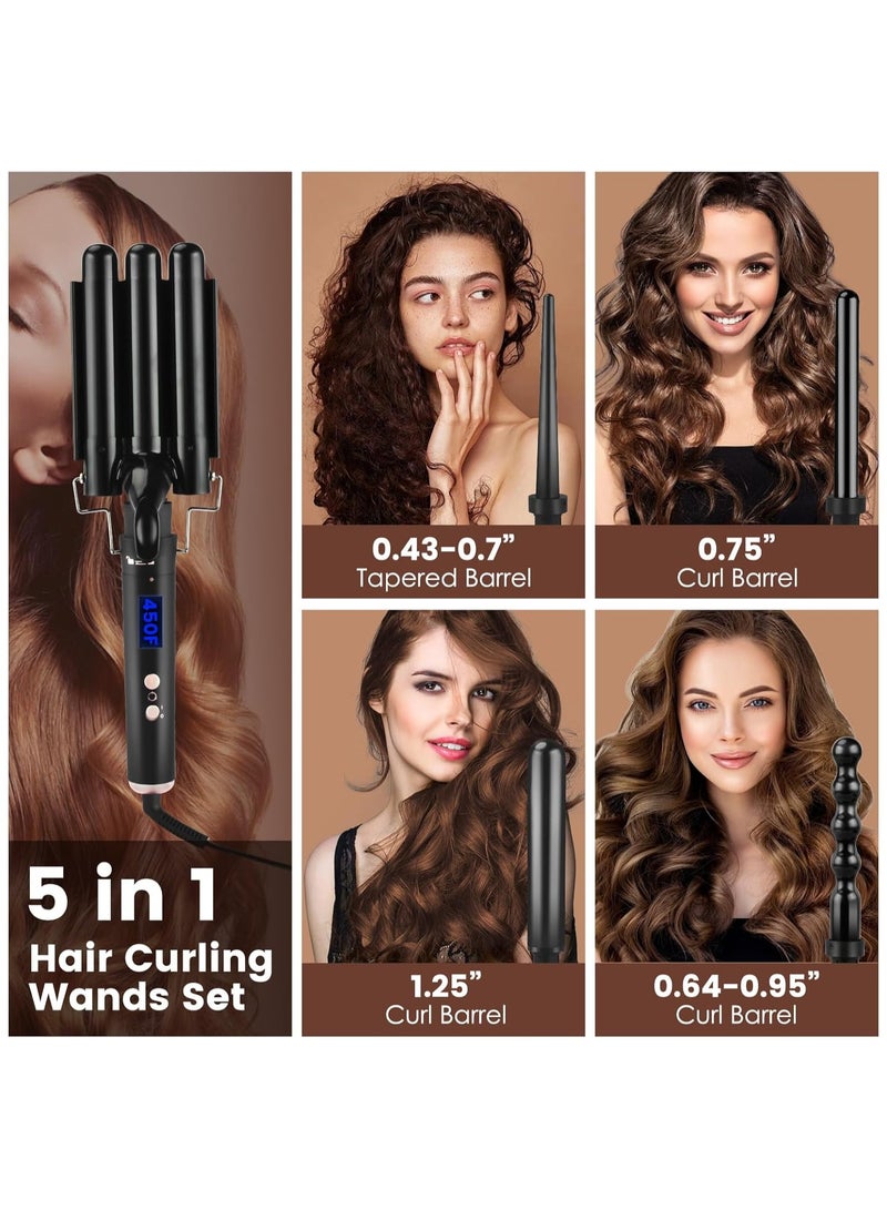 PANDA JOJO 5 in 1 Curling Iron Set with Temperature Display, Curling Iron Set with 5 Interchangeable Ceramic Curling Wands and Heat Protective Glove, Instant Heat Up, Suitable for All Hair Types - Image 4
