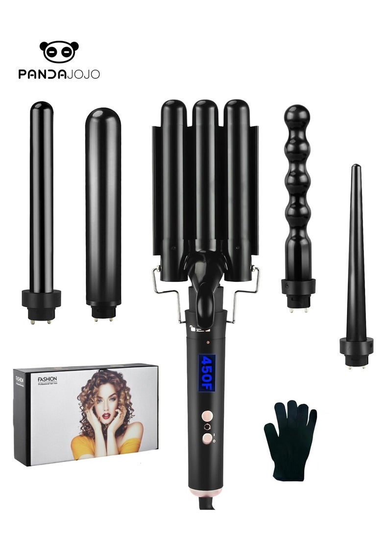 PANDA JOJO 5 in 1 Curling Iron Set with Temperature Display, Curling Iron Set with 5 Interchangeable Ceramic Curling Wands and Heat Protective Glove, Instant Heat Up, Suitable for All Hair Types - Image 1