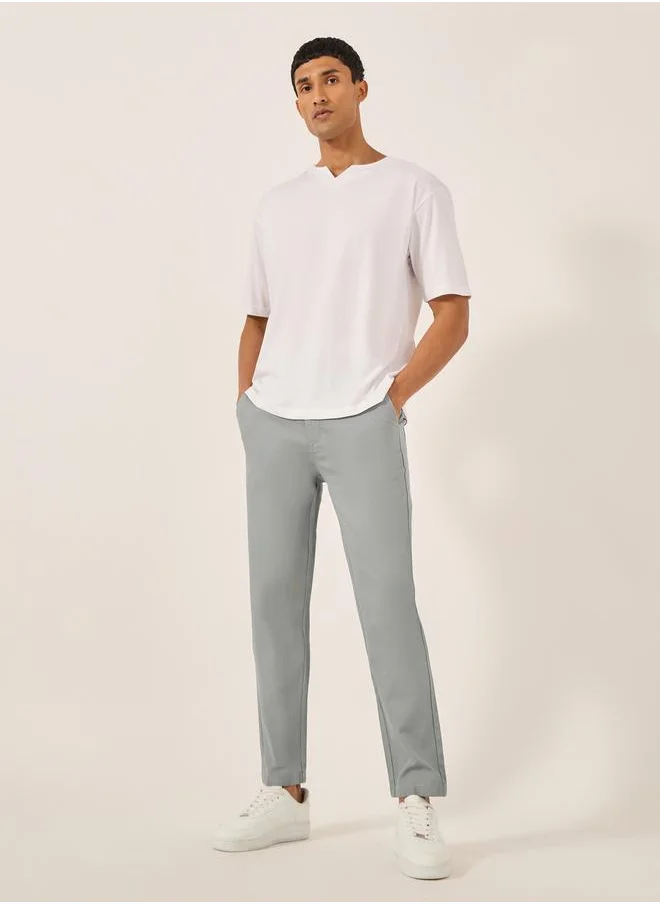 Styli Solid Mid Rise Slim Fit Cotton Chinos