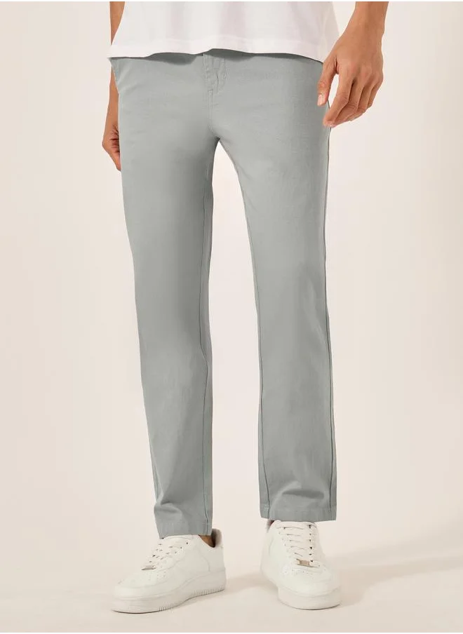 Styli Solid Mid Rise Slim Fit Cotton Chinos