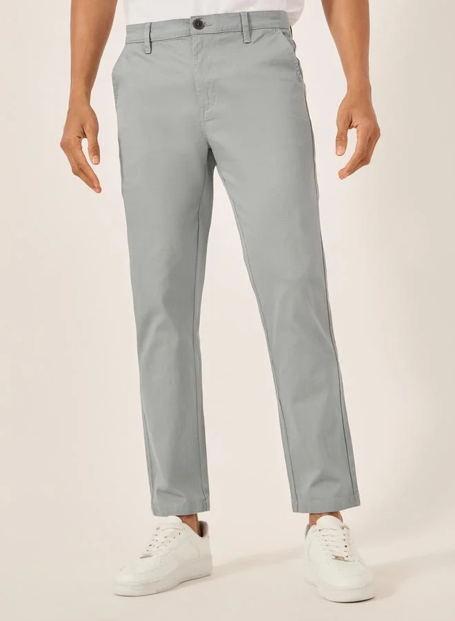 Styli Solid Mid Rise Slim Fit Cotton Chinos