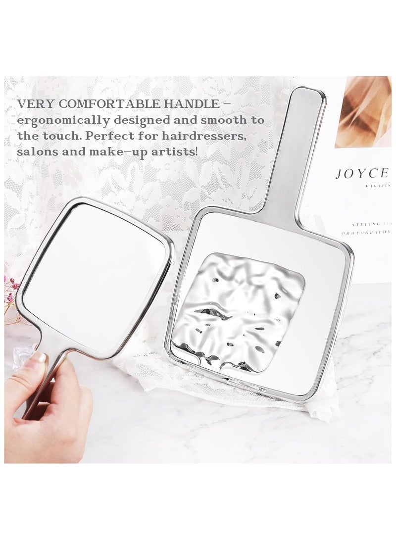 Arabest Handheld Mirror, Water Ripples Hand Mirror with Handle for Make up, Square, Silver - Image 3