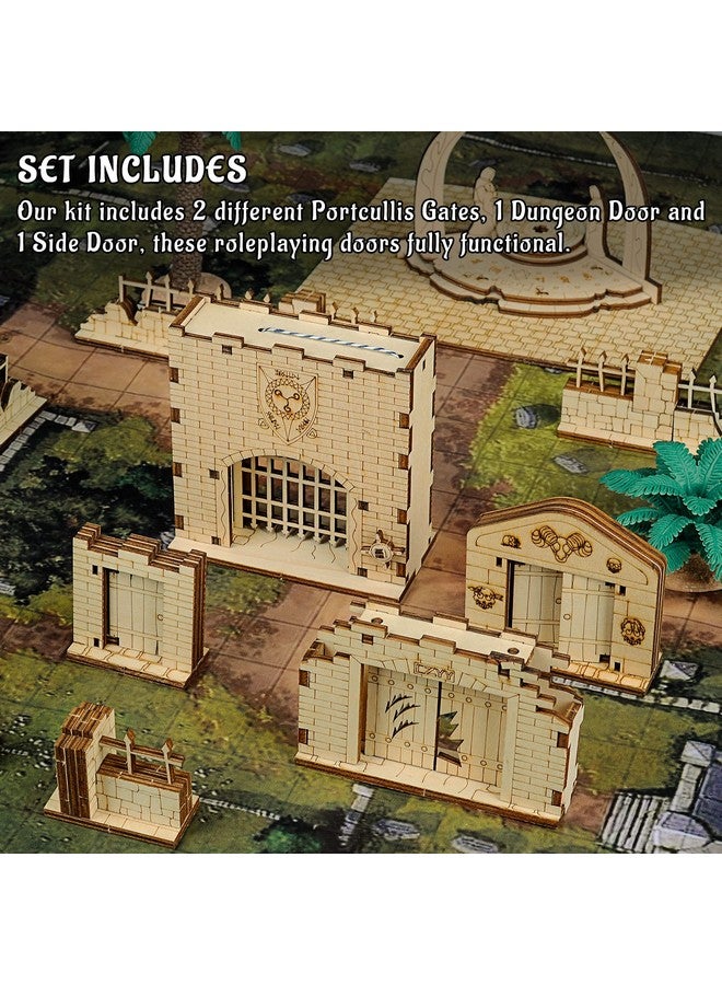CZYY Dungeon Door & Portcullis Gate Miniatures (Set of 4) Wooden Laser Cut Open and Closed Fantasy Terrain 28mm Scale for Dungeons & Dragons, Pathfinder, D&D and Other Tabletop RPG - Image 3