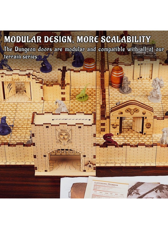 CZYY Dungeon Door & Portcullis Gate Miniatures (Set of 4) Wooden Laser Cut Open and Closed Fantasy Terrain 28mm Scale for Dungeons & Dragons, Pathfinder, D&D and Other Tabletop RPG - Image 5