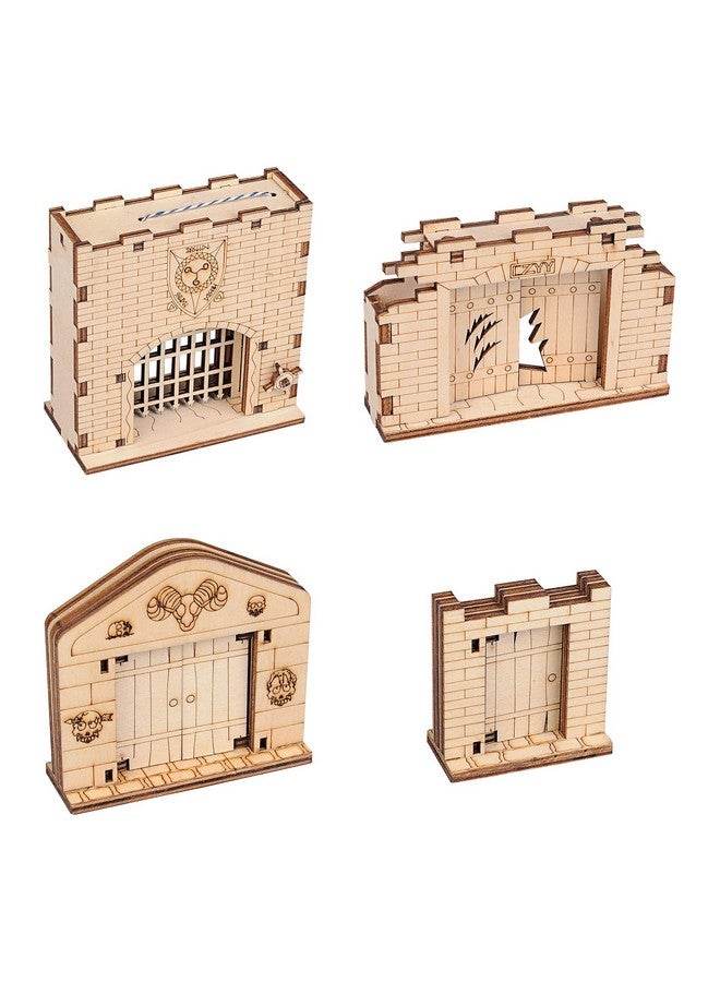CZYY Dungeon Door & Portcullis Gate Miniatures (Set of 4) Wooden Laser Cut Open and Closed Fantasy Terrain 28mm Scale for Dungeons & Dragons, Pathfinder, D&D and Other Tabletop RPG - Image 1