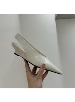 2025 Spring and Summer New Elegant Simple silver High-heeled Pointed Rear Empty Trip with Wedge Heeled Sandals for Women Off-white