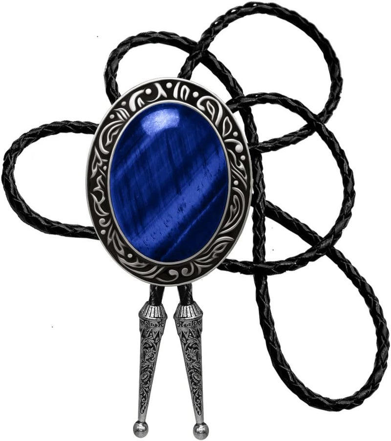Moranse Bolo Tie with Natural Tiger Eye Stone Celtic Style Genuine and Cowhide Rope - Image 1